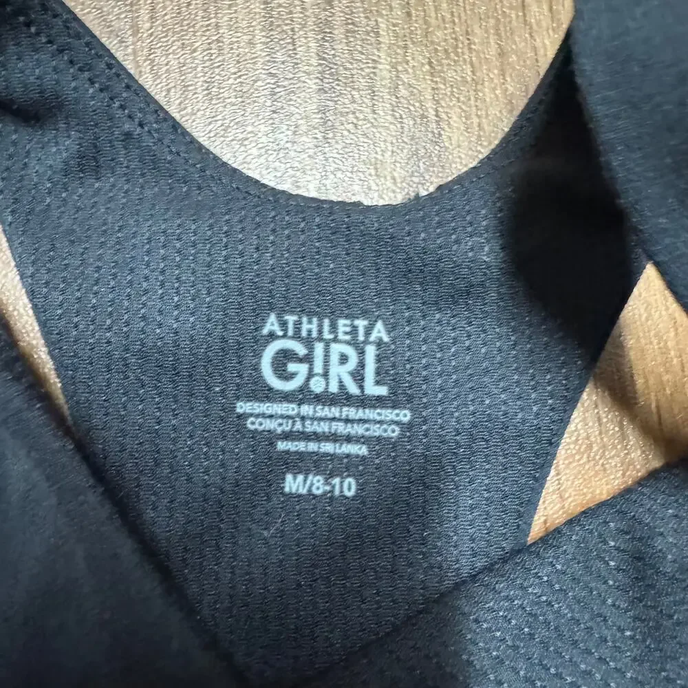 Athleta Girl Long Line Sports Bra Tank Solid Black Yoga Top Size M/8-10 Medium